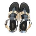 Coach Shoes | Coach T Strap Snakeskin Reptile Print Sandals Shoes Women’s 6b Wedge Velvet Shoe | Color: Black/Tan | Size: 6