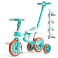 KORIMEFA Kids Tricycle 5 in 1 Balance Bike with Parent Handle for 2-4 Years Old Boys Girls Toddlers Trike with Adjustable Seat and Training Wheels Baby Walker