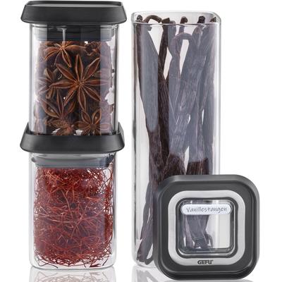 Vorratsdose GEFU "PANTRY mini", silber (schwarz, silber), Borosilikatglas, Lebensmittelaufbewahrungsbehälter, ideal für Gewürze, Kräuter und Tee Image