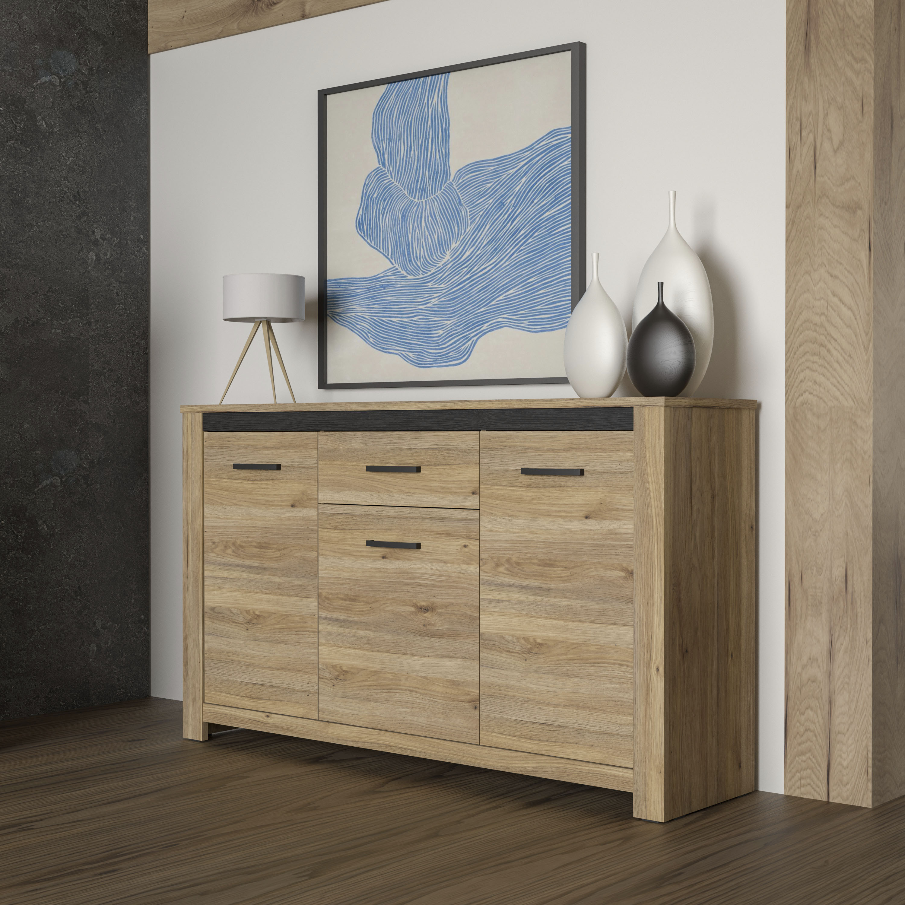 Sideboard FORTE "San Cayetano", braun (mauvella eiche, cabezone eiche), B:161,4cm H:95,7cm T:42,2cm, Dekorfolie, Spanplatte, Sideboards Image