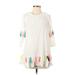 Blue Island Casual Dress - Shift High Neck 3/4 sleeves: White Dresses - Women's Size Small