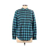 Lands' End Long Sleeve Henley Shirt: Blue Checkered/Gingham Tops - Women's Size 6