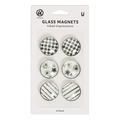 U Brands Round Glass Magnets Black and White Inked Impressions Design 6 Count 6378U