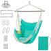 Hammock Swing Chair Hanging Chair with Pocket Detachable Steel Support Bar 500lbs Capacity Cotton Weave Hammock Chair 2 Soft Cushions Indoor and Outdoor Green