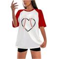 JGGSPWM Women Baseball Heart Print Tops Crewneck Short Sleeve Shirts Raglan Sleeve Blouse Flowy Hem Tunic Cozy Tshirts Tummy Control Tees Red XL