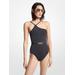 Michael Kors Stretch Nylon Belted One-Shoulder Swimsuit Black 6