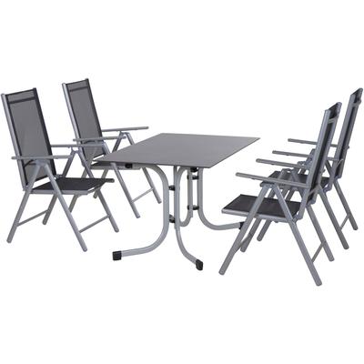 Garten-Essgruppe SIENA GARDEN "Saturn / Sola" Sitzmöbel-Sets Gr. B/H/T: 80 cm x 71 cm x 120 cm, grau (silber, dark stone) Polyrattan Gartenmöbel bestehend aus 4 Sesseln und 1 Tisch