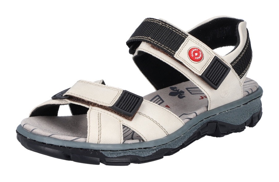 Sandale RIEKER, Damen, Gr. 40, beige (hellbeige), Lederimitat, Schuhe Sandale, Sommerschuh, Outdoorschuh, Keilabsatz, in Trekking-Optik