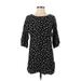 Old Navy Casual Dress - Shift Crew Neck 3/4 sleeves: Black Floral Dresses - Women's Size Small