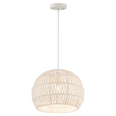 Costway Round Farmhouse Rattan Pendant Lights with Adjustable Hanging Rope-Beige