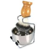 HES Men Beard Shaving Stainless Steel Bowl Stand Wooden Brush Mustache Beauty Tool