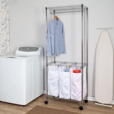 Honey-Can-Do Rolling Triple Laundry Sorter with Clothes Rod and Shelf