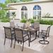 7-Piece Patio Dining Sets Wood-grain Pattern U-shaped-leg Table & High-back Padded Textilene Chairs