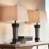 Set of 2 Farmhouse Table Lamps LED Gray Wood Dark Metal - 13" x 26"