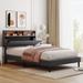 Full size Upholstered Platform Bed with Storage Headboard and USB Port, Gray Linen Fabric Upholstered Bed