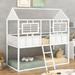 Nestfair Twin over Twin Metal Low Bunk Beds with Roof and Fence-shaped Guardrail