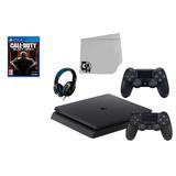 Sony 2215A PlayStation 4 Slim 500GB Gaming Console Black 2 Controller Included with Call Of Duty Black Ops 3 Game BOLT AXTION Bundle Used