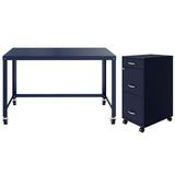 Home Square 2-Piece Set with Mobile Desk & 3 Drawer File Cabinet in Navy