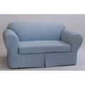 Cotton Twill One Piece Loveseat Slipcover in Blue