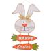 IOS Easter Essentials Bunny and 2 Carrots With Happy Easter Saying Designed Hanging Windows Doors And Wall Sign Art Decorations For Cafes Schools Restaurants Stores and Homes (1pc)