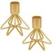 Set of 2 Geometric Wire Taper Candle Holders Candlestick Holder Decorative Candlestick Holder for Wedding Dinning Party Thick Candle&Led Candles (Metal Candle Stand Gold)