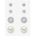 Women's Crystal And Simulated Pearl Silvertone 4-Pair Ball Stud Earring Set (6Mm-12Mm) by PalmBeach Jewelry in White