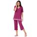 Plus Size Women's Striped Inset & Capri Set by Woman Within in Raspberry Mini Stripe (Size 26/28) Pants