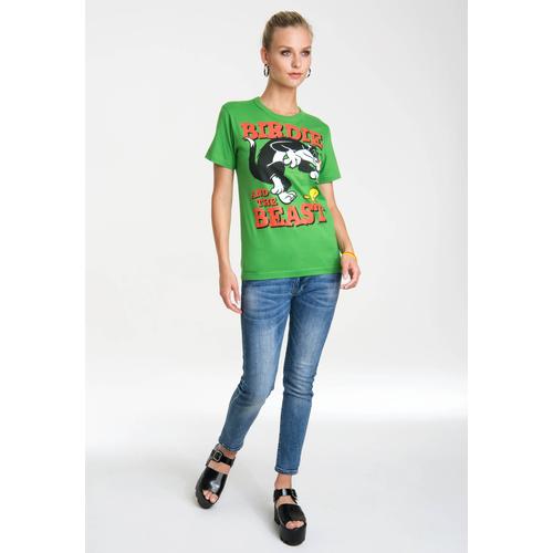 „T-Shirt LOGOSHIRT „“Looney Tunes – Sylvester & Tweety““ Gr. M, grün (grün, rot) Damen Shirts Print mit lizenziertem“