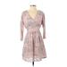 Love Kuza Casual Dress - A-Line V Neck 3/4 sleeves: Pink Dresses - Women's Size Small
