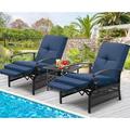 Lark Manor™ Arazia Recliner Patio Chair w/ Cushions & Table Metal in Blue | Wayfair A2C20142DB3249C6944245D61CAB5ADC