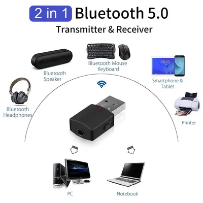 Transmetteur récepteur stéréo 2 en 1 Bluetooth 5.0 adaptateur Audio sans fil 3.5mm alimentation