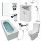 1700mm Single Ended Bathroom Suite Bath Shower Screen Basin Taps Toilet Waste - White