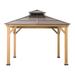 Sunjoy 11 x 11 Wooden 2-Tier Hardtop Gazebo with Ceiling Hook