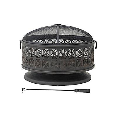 Sunjoy 30-Inch Steel Wood Burning Fire Pit with Spark Screen and Fire Poker