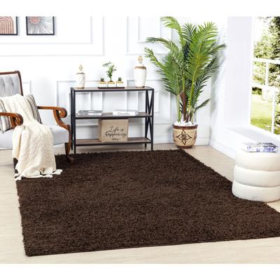 Tapis de Salon à Poils Longs et Doux Tapis Shaggy Uni Chic Brun Foncé 100 x 200 cm - Surya