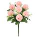 Set of 3 Pink Peach Artificial Pom Pom Mum Flower Stem Bush Bouquet 16in - 16" L x 8" W x 8" DP