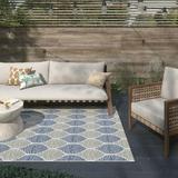 LANTRO JS Foliage Blue Beige Indoor Outdoor Polypropylene Area Rug 8x10