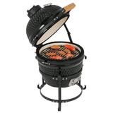 SamyoHome Kamado Grill Charcoal BBQ Grill 13in Barbecue Grill Ceramic Barbecue Smoker and Roaster - Black