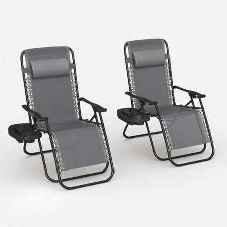 YouLoveIt Set of 2 Zero Gravity Chair Outdoor Lounge Chair Adjustable Outdoor Lounge Gravity Chair Camp Reclining Lounge Chair with Cup Holder for Poolside Backyard and Beach