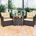 LANTRO JS Set of 3 Outdoor Patio Rattan Conversation Set with Cushion Coffee Table