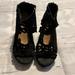 Torrid Shoes | Black Velveteen Platform Sandals / Wedge Open Toe Heels, Torrid Size 11w | Color: Black | Size: 11