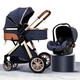 3-in-1 Travel System Baby Pram,High Landscape Anti-Shock Newborn Baby Stroller Buggy with Stroller Organizer,Pushchair & Accessories,Compact Foldable Baby Carriage Stroller (Color : Blue)