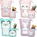 4 Pieces Transformer Stand Store Pencil Holder Canvas PU Cartoon Cute Cat Telescopic Pencil Organizer Makeup Bag Cosmetics Pouch Stationery Pen Case Box with Zipper (Unicorn Alpaca Cat Bear Print)