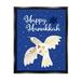 Happy Hanukkah Patterned Dove Holiday Graphic Art Jet Black Framed Art Print Wall Art