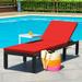 Coelon Patio Wicker Lounge Chair Outdoor Rattan Reclining Chaise Chair w/ Adjustable Backrest & Removable Cushion Red