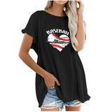 Yyeselk Womens Cotton and Linen Summer Tees Casual Crew Neck Short Sleeves Tunic Shirts Baseball and Letter Print Cotton and Linen Oversized Tops Black XL