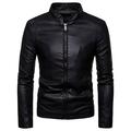 Jinda Men s Faux Leather Jacket Solid Vintage Band Collar Moto Biker Jacket Warm Slim Fit Full Zip Motorcycle Jackets Black 36