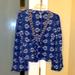Free People Tops | Free People Blue/White Print Blouse With Snaps Below The Tie, V-Neck, Sz M, Euc | Color: Blue/White | Size: M
