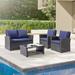 Winston Porter Jermika 4 Piece Complete Patio Set w/ Cushions Synthetic Wicker/All - Weather Wicker/Wicker/Rattan in Blue/Brown | Wayfair