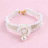 Pets Cat Collar Pearl Camellia Flower Collar Necklace Jewelry for Chihuahua Yorkie Costume